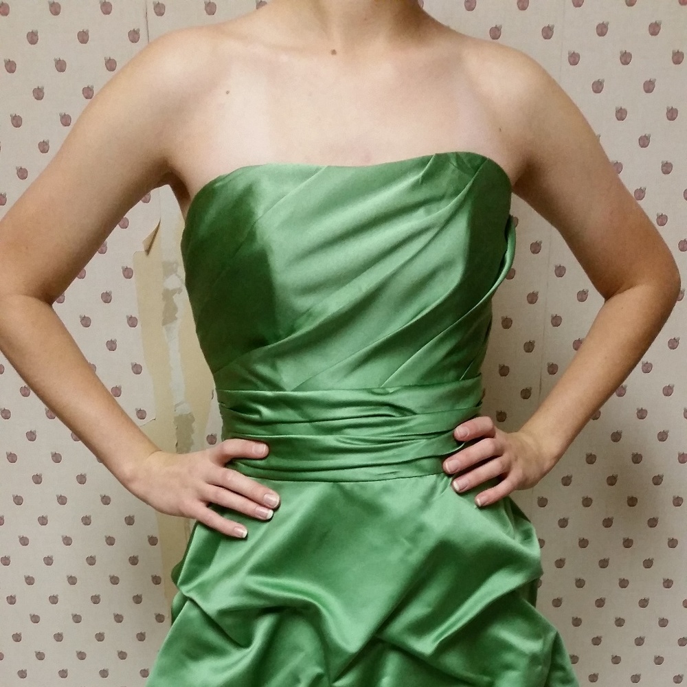 David's Bridal Green Strapless Dress